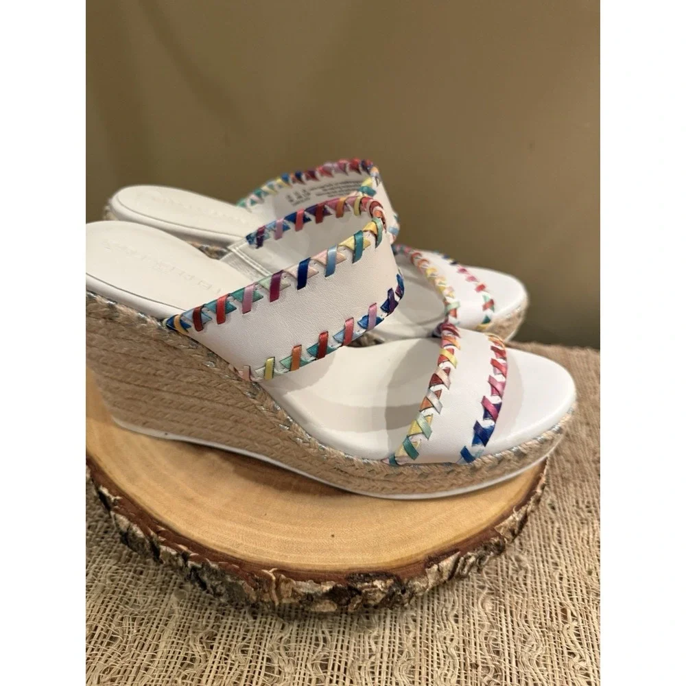 Karl Lagerfeld Paris Charcel Double Strap Colorful‎ Espadrille Wedge Sandal 9
